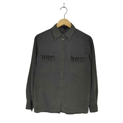 フォーエバー21 FOREVER 21 レーヨン混ポケットスタッズシャツ Y2K メンズ US 4