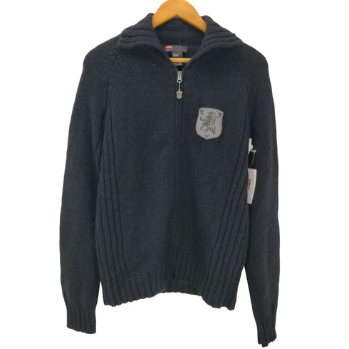 ディーゼル DIESEL 90-00S OLD パンドラ期 ロゴ エンブレム ローゲージ リブ編み 襟付き ドライバーズ ポロ ニット セーター Y2K メンズ import:L
