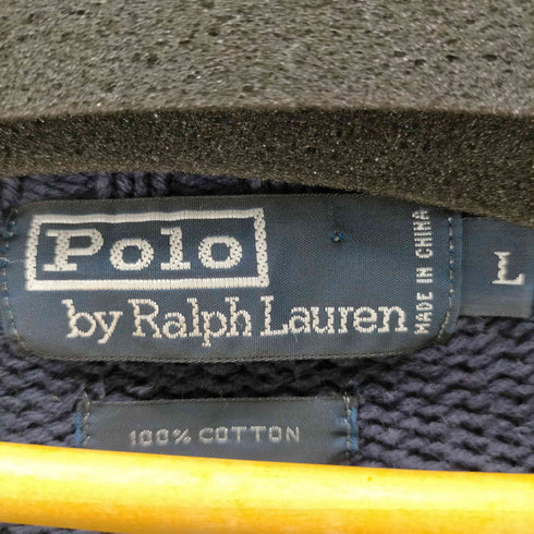 ポロバイラルフローレン Polo by RALPH LAUREN 90S ポニー刺繍 Vネック ローゲージ リブ編み コットン ニット セーター メンズ import:L