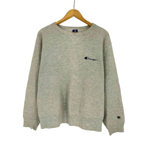 チャンピオン Champion 90s USA製 青タグ ロゴ刺繍 霜降り 前V クルーネックスウェット ボックスシルエット メンズ import:L