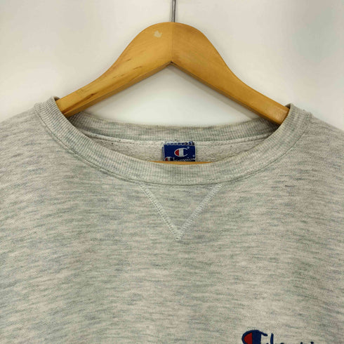 チャンピオン Champion 90s USA製 青タグ ロゴ刺繍 霜降り 前V クルーネックスウェット ボックスシルエット メンズ import:L