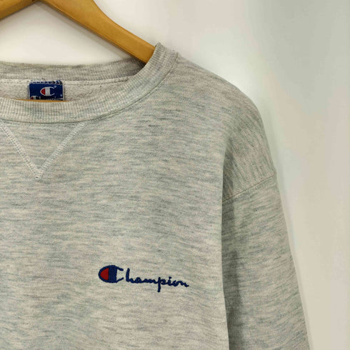 チャンピオン Champion 90s USA製 青タグ ロゴ刺繍 霜降り 前V クルーネックスウェット ボックスシルエット メンズ import:L
