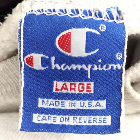 チャンピオン Champion 90s USA製 青タグ ロゴ刺繍 霜降り 前V クルーネックスウェット ボックスシルエット メンズ import:L