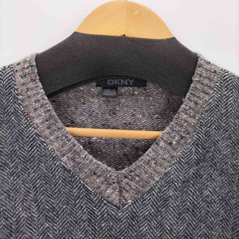 ダナキャランニューヨーク DKNY ヘリンボーン ネップ 切替Vネックニット メンズ JPN:M