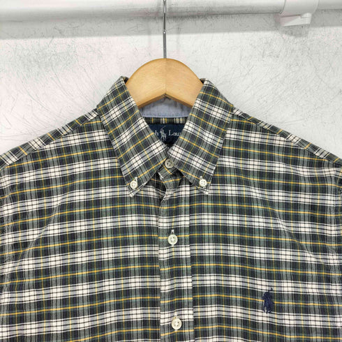 ラルフローレン RALPH LAUREN 90-00S CUSTOM FIT スリランカ製 ロゴ刺繍 チェック ボタンダウンシャツ メンズ import:S