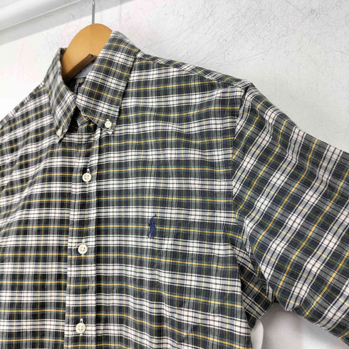 ラルフローレン RALPH LAUREN 90-00S CUSTOM FIT スリランカ製 ロゴ刺繍 チェック ボタンダウンシャツ メンズ import:S