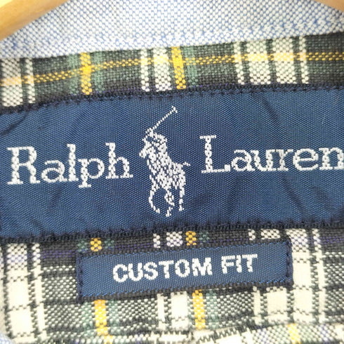 ラルフローレン RALPH LAUREN 90-00S CUSTOM FIT スリランカ製 ロゴ刺繍 チェック ボタンダウンシャツ メンズ import:S
