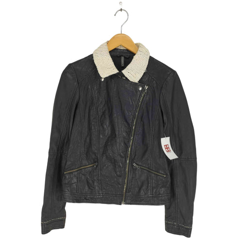 NAFNAF lamb leather ニット切替ラムレザーダブルライダースジャケット メンズ 38