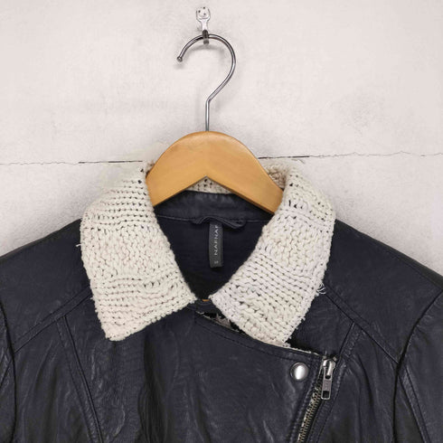 NAFNAF lamb leather ニット切替ラムレザーダブルライダースジャケット メンズ 38