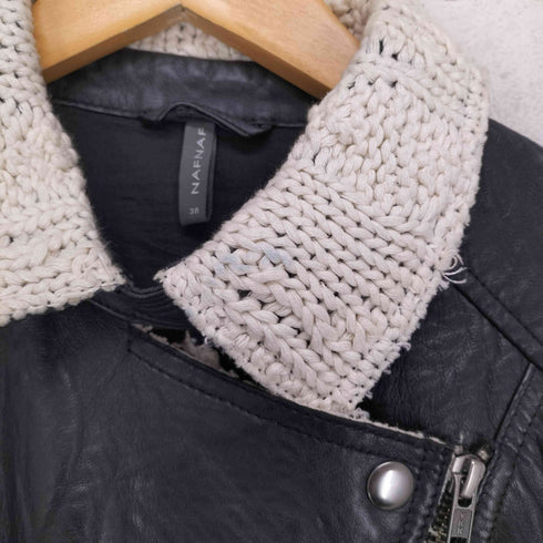NAFNAF lamb leather ニット切替ラムレザーダブルライダースジャケット メンズ 38