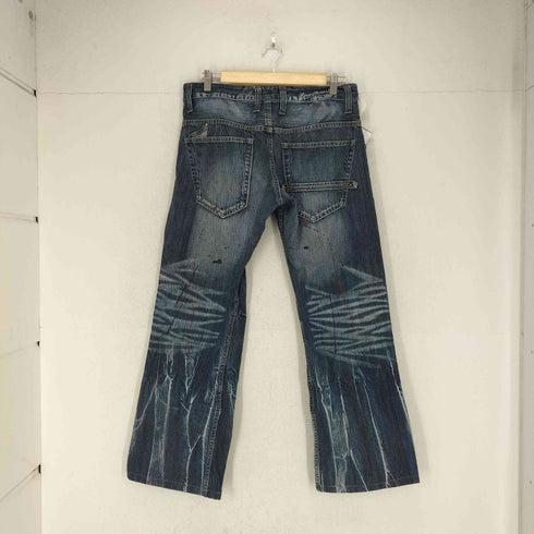ROOT THREE STYLE ペンキデザインセミフレアデニムパンツ Y2K メンズ L