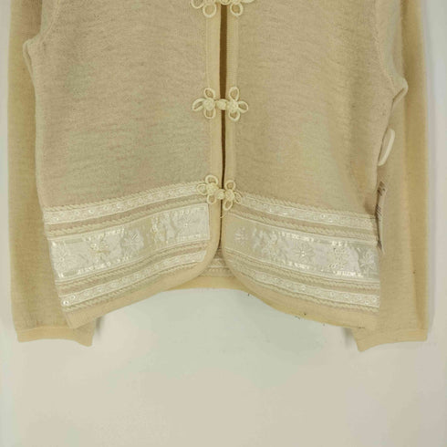 FIELD FG GEAR オーストラリア製 フラワーモチーフ刺繍 チャイナボタン ウール カーディガン レディース PS