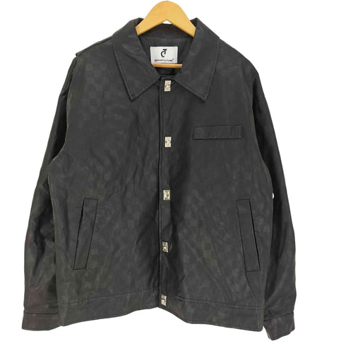 deuku ブロックチェック PUレザー スナップボタン ジャケット メンズ