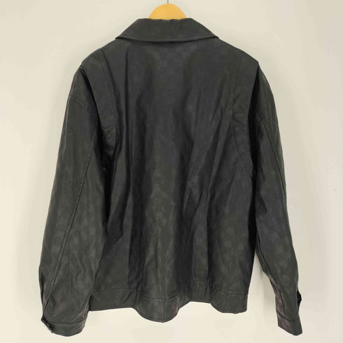 deuku ブロックチェック PUレザー スナップボタン ジャケット メンズ