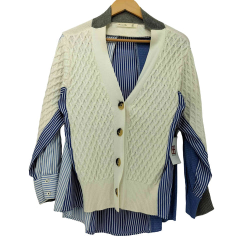 アズノゥアズ AS KNOW AS de base ニット ストライプ つぎハギ ドッキング カーディガン レディース