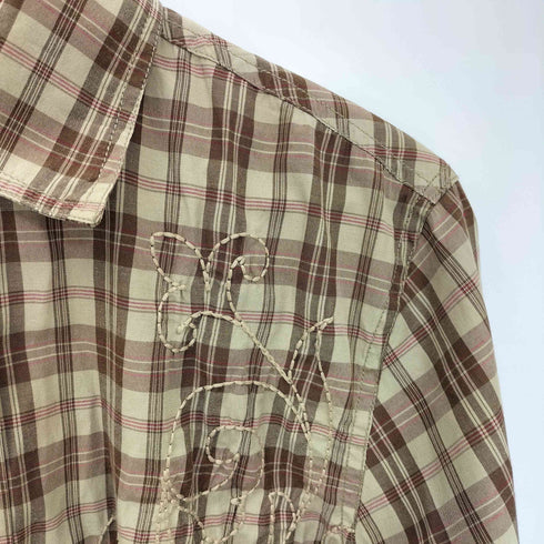 VINTAGE RED チェック デザイン刺繍 長袖シャツ メンズ import:S