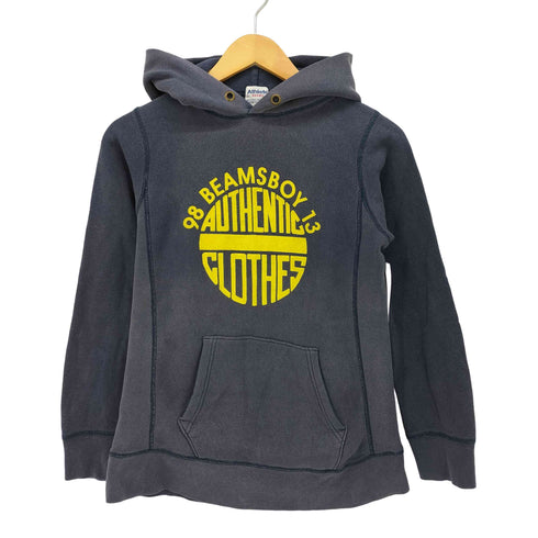 ビームスボーイ BEAMS BOY ATHLETE フロッキー プリント リバース型 プルオーバー パーカー ナス紺 レディース