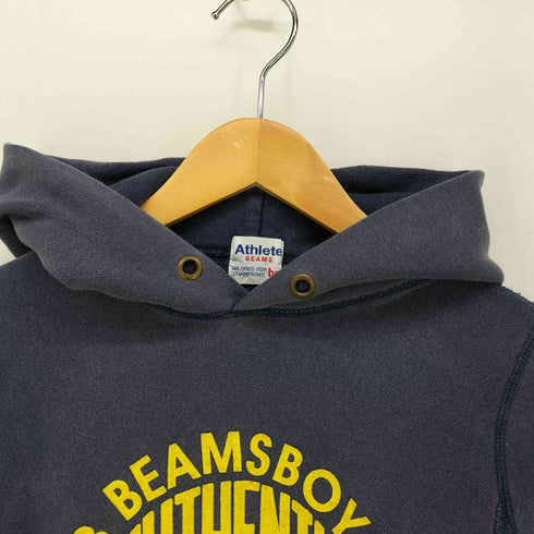 ビームスボーイ BEAMS BOY ATHLETE フロッキー プリント リバース型 プルオーバー パーカー ナス紺 レディース