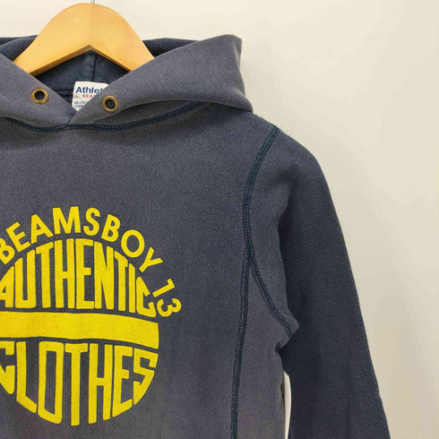 ビームスボーイ BEAMS BOY ATHLETE フロッキー プリント リバース型 プルオーバー パーカー ナス紺 レディース