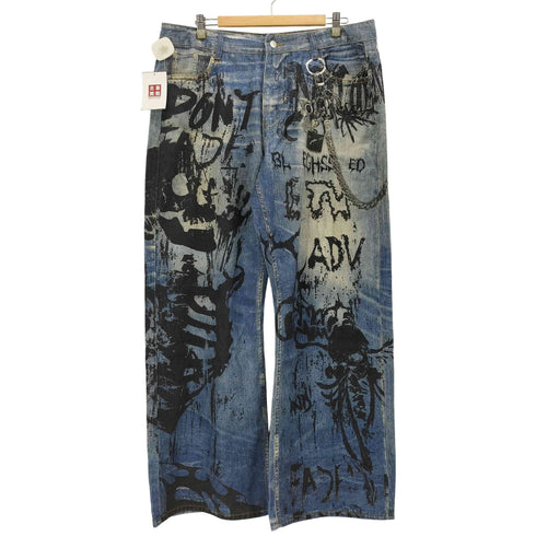 ROMWE プリントデザイン 加工 ワイド デニム パンツ Y2K メンズ JPN:XL