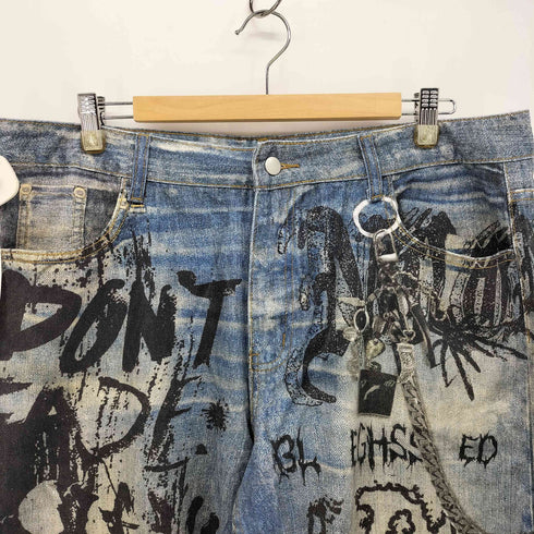 ROMWE プリントデザイン 加工 ワイド デニム パンツ Y2K メンズ JPN:XL