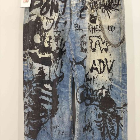 ROMWE プリントデザイン 加工 ワイド デニム パンツ Y2K メンズ JPN:XL