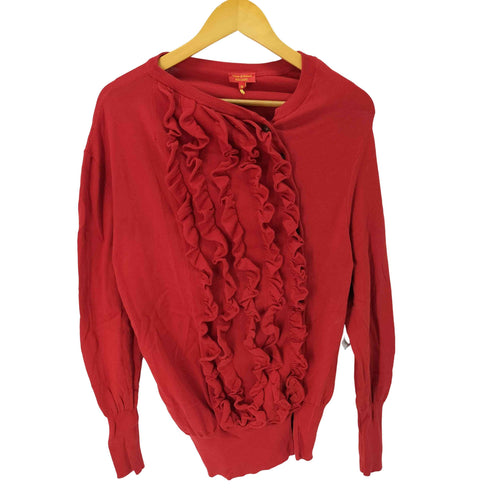 ヴィヴィアンウエストウッドレッドレーベル Vivienne Westwood RED LABEL イタリア製 オリゾンティ 変形 コットン ニット フリル カーディガン レディース import:M