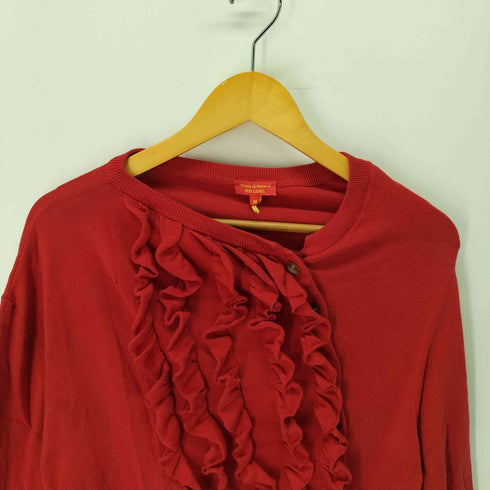 ヴィヴィアンウエストウッドレッドレーベル Vivienne Westwood RED LABEL イタリア製 オリゾンティ 変形 コットン ニット フリル カーディガン レディース import:M
