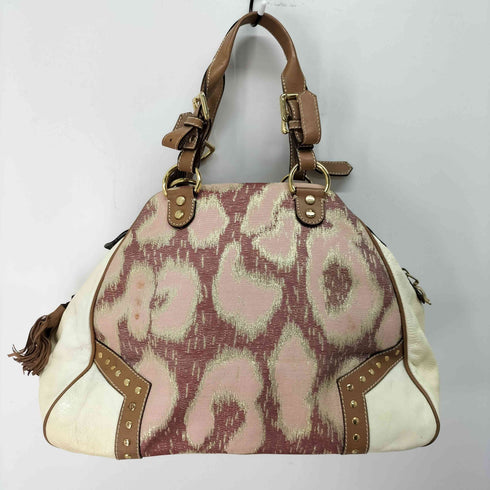 ヴィヴィアンウエストウッド Vivienne Westwood イタリア製 オーブ レオパード レザー エナメル キャンバス ハンドバッグ レディース
