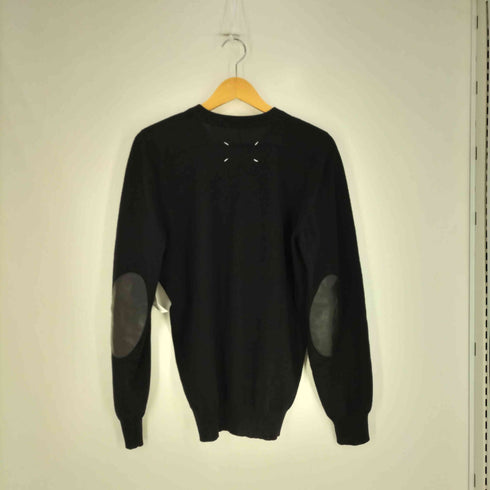 メゾンマルジェラ Maison Margiela イタリア製 09AW ここのえ期 14 ウール100% レザーエルボーパッチ Vネック ニット メンズ import:L