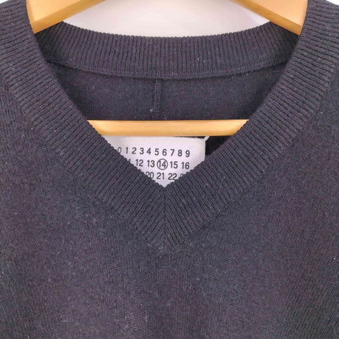 メゾンマルジェラ Maison Margiela イタリア製 09AW ここのえ期 14 ウール100% レザーエルボーパッチ Vネック ニット メンズ import:L