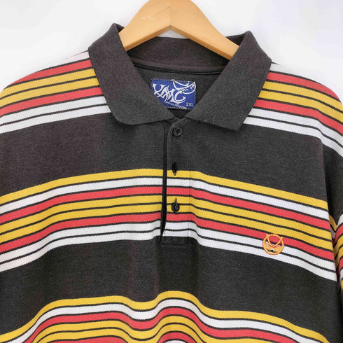 90s~00s ロゴ刺繍 マルチボーダー 鹿の子 半袖ポロシャツ B系 メンズ 2XL