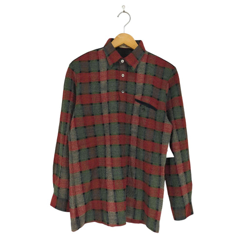 ハナエモリ HANAE MORI MONSIEUR チェック柄ハーフボタンニットシャツ メンズ M