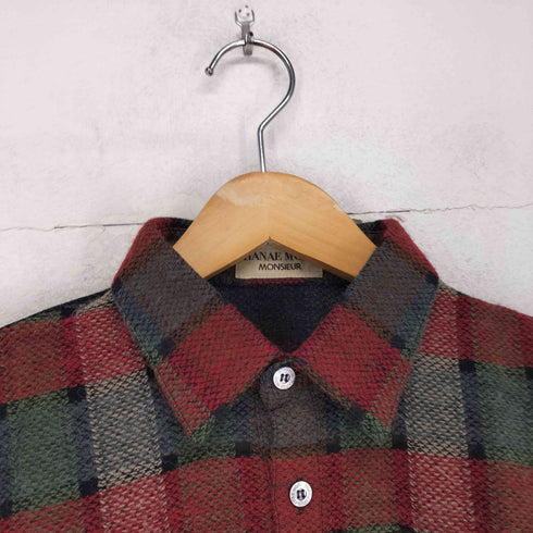 ハナエモリ HANAE MORI MONSIEUR チェック柄ハーフボタンニットシャツ メンズ M