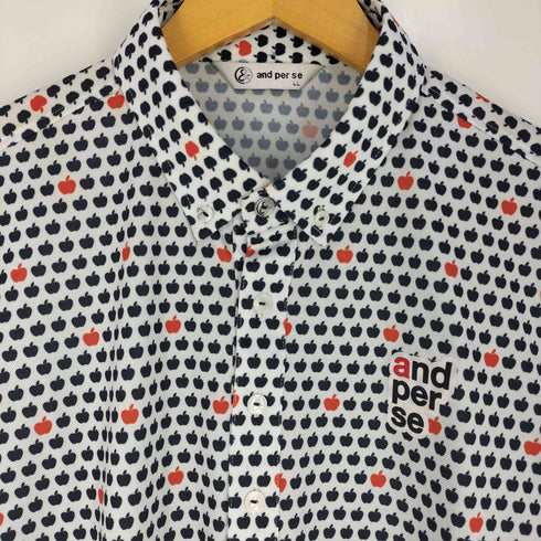 and per se アップル柄 速乾生地 半袖ポロシャツ メンズ LL