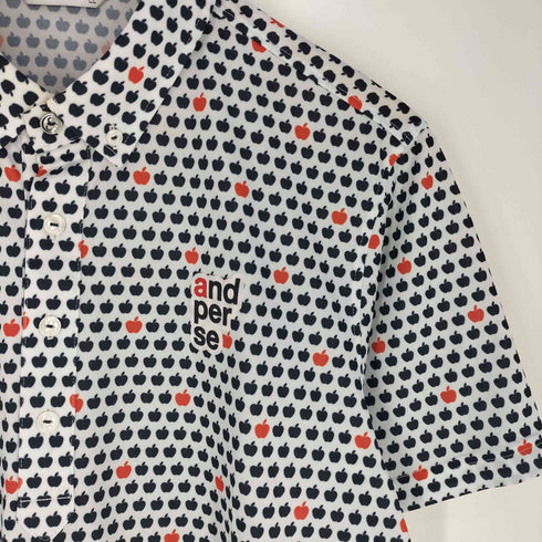 and per se アップル柄 速乾生地 半袖ポロシャツ メンズ LL