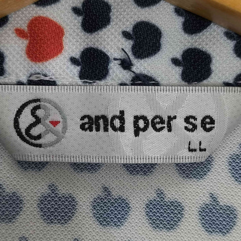 and per se アップル柄 速乾生地 半袖ポロシャツ メンズ LL