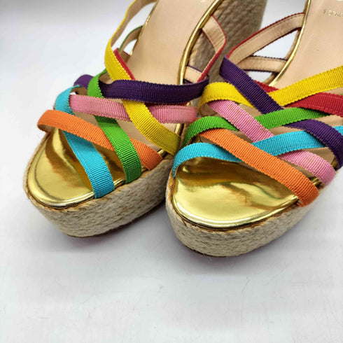 クリスチャンルブタン CHRISTIAN LOUBOUTIN スペイン製 Rainbow レインボー ストラップ ウェッジヒール サンダル エスパドリーユ レディース EUR:36