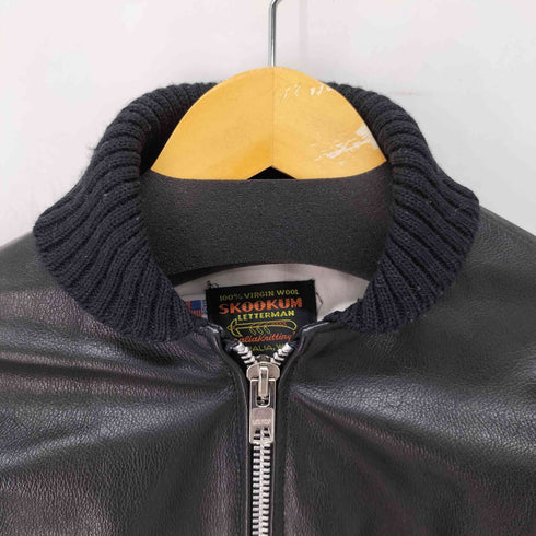 スクーカム SKOOKUM USA製 LENZIP 身頃レザー スタジアム ジャケット スタジャン ダブルジップ メンズ US:34