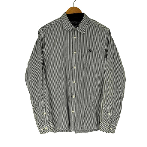 バーバリーブラックレーベル BURBERRY BLACK LABEL ワンポイントロゴ刺繍 L/S ストライプシャツ メンズ