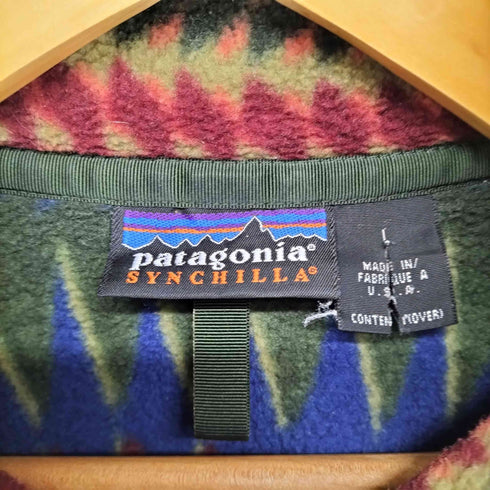 パタゴニアシンチラ PATAGONIA SYNCHILLA MADE IN USA 90S R無しタグ Synchilla Snap-T Fleece Pullover ミネハハ柄 シンチラスナップT プルオーバー メンズ L