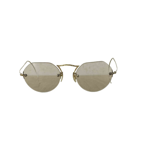 AMERICAN OPTICAL 14K フローラル彫金 ツーポイント リムレス眼鏡 メンズ