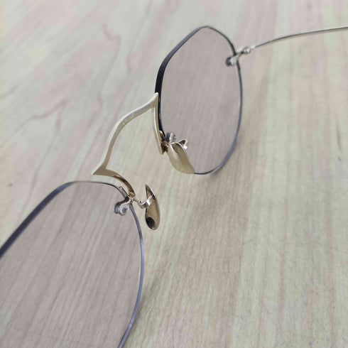 AMERICAN OPTICAL 14K フローラル彫金 ツーポイント リムレス眼鏡 メンズ