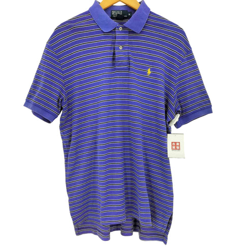 ポロバイラルフローレン Polo by RALPH LAUREN 香港製 ポニー刺繍 ボーダー サイドスリット ポロシャツ メンズ import:M