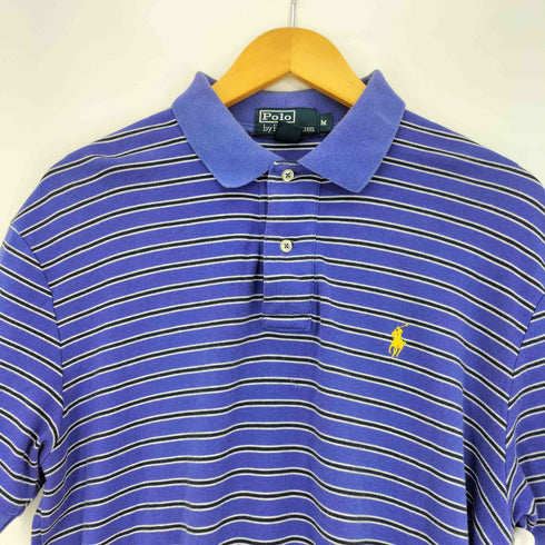 ポロバイラルフローレン Polo by RALPH LAUREN 香港製 ポニー刺繍 ボーダー サイドスリット ポロシャツ メンズ import:M