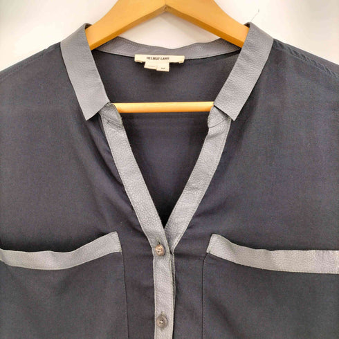 ヘルムートラング HELMUT LANG ラムレザー 切替 Vネック シアーシャツ レディース import:M