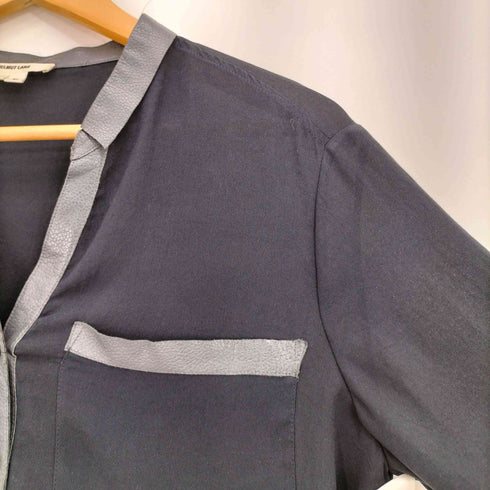 ヘルムートラング HELMUT LANG ラムレザー 切替 Vネック シアーシャツ レディース import:M