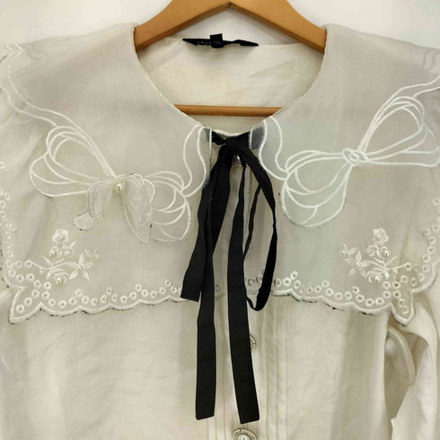 シスタージェーン SISTER JANE シアー パールボタン バフスリーブ ボウタイ セーラーカラー ブラウス レディース import:S