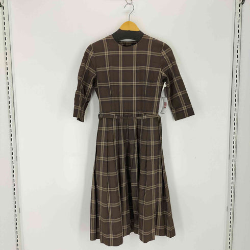 マーガレットハウエル MARGARET HOWELL 旧ロゴ ベルト付 ノーカラー チェック ワンピース レディース JPN:2