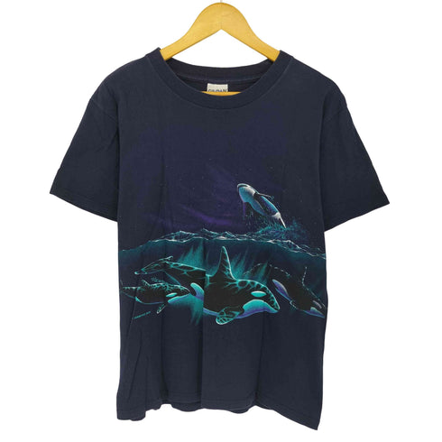 ギルダン GILDAN 90-00s カナダ製 HABITAT XCIII アニマル アート 両面プリント クルーネック Tシャツ メンズ import:M